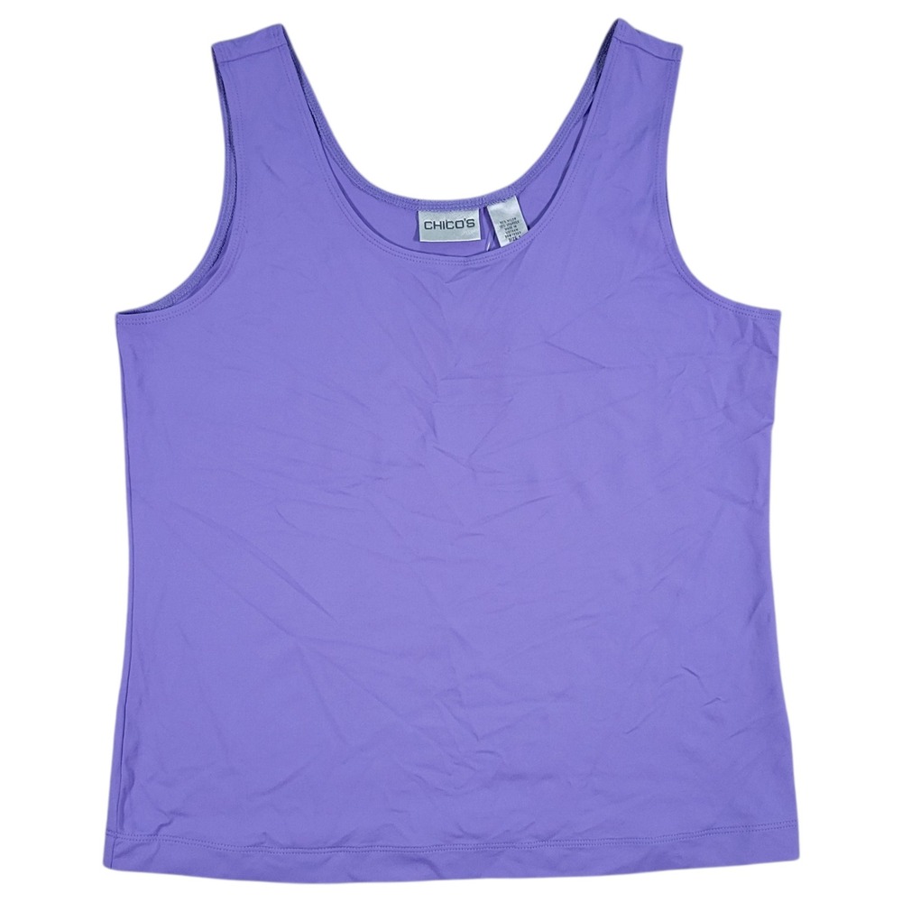 Chico's Tank Top Womens 1 Meduim Purple Microfiber Contemporary Crew Neck Basics